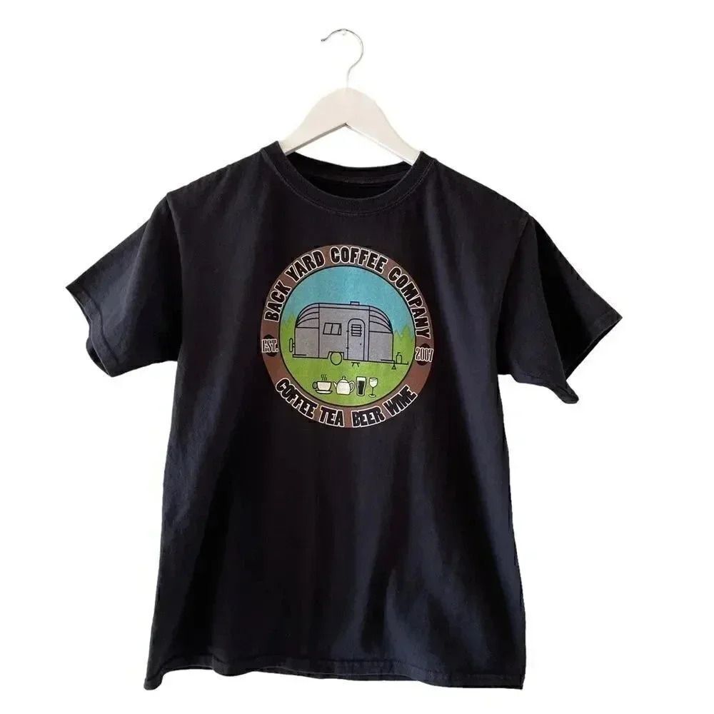 Black “Back Yard Coffee Company Coffee Tea Beer Wine” Short Sleeves L